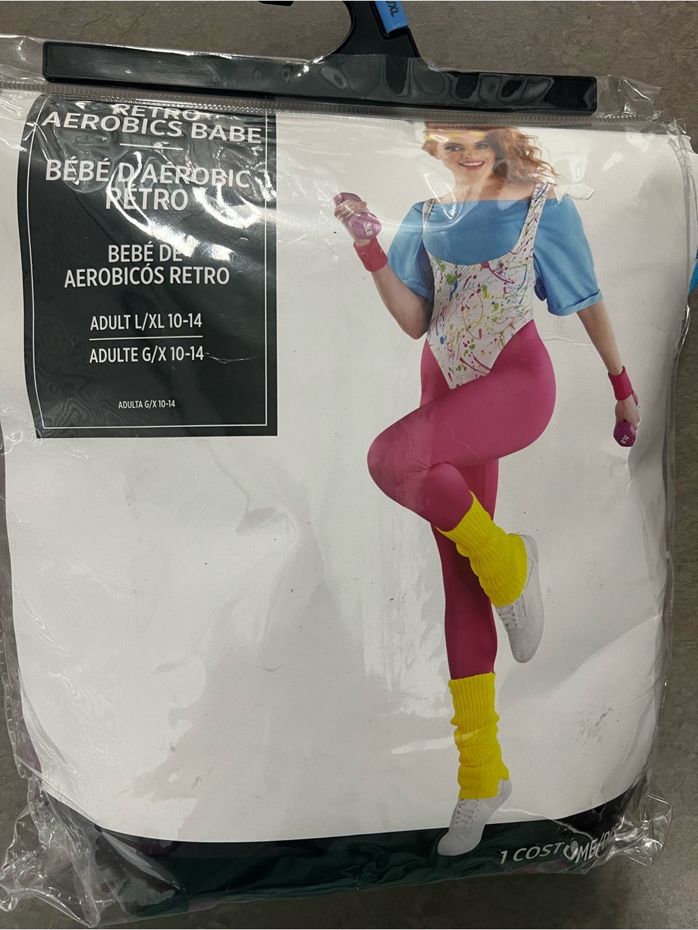 80s Workout costume Pink Leggings with Yellow Leg Warmers leotard shirt L/XL NEW